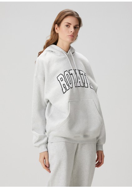 Açık Gri Kapüşonlu Logolu Sweatshirt