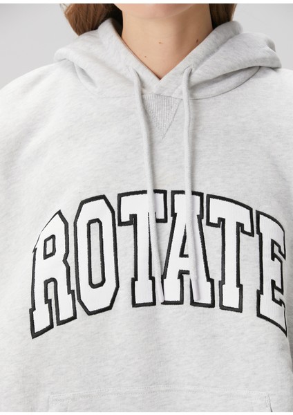 Açık Gri Kapüşonlu Logolu Sweatshirt