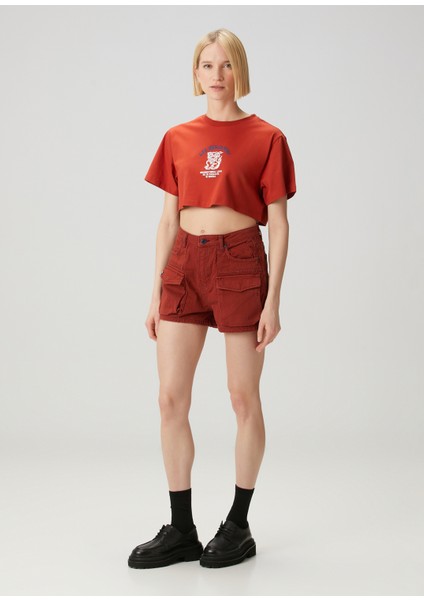 Kiremit Baskılı Crop T-Shirt fiyatları
