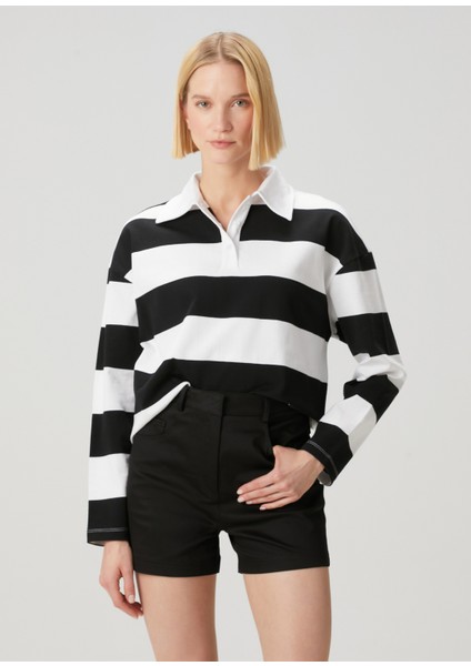 Siyah Beyaz Çizgili Sweatshirt