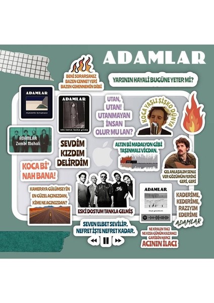 Adamlar Laptop Notebook Telefon Kılıfı Sticker Paketi 18'li
