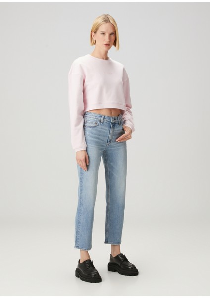 Açık Pembe Crop Sweatshirt