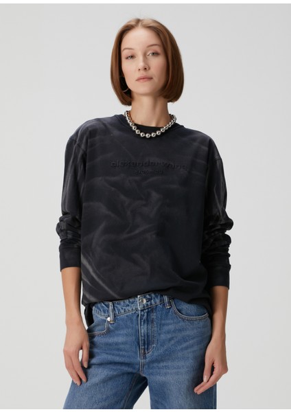 Antrasit Desenli Uzun Kol T-Shirt