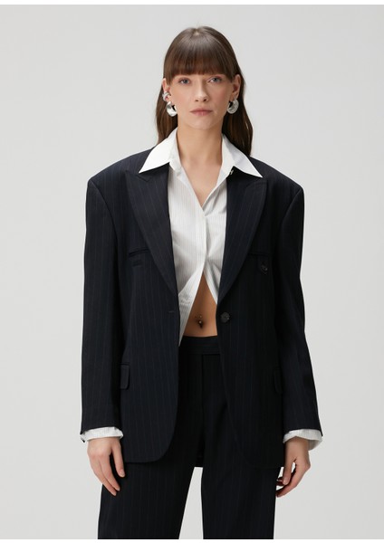 Lacivert Çizgili Blazer