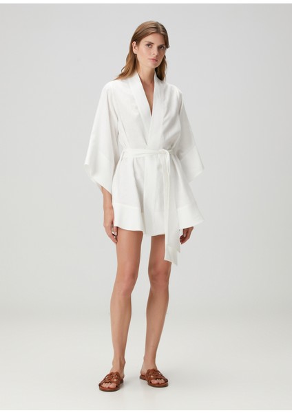 Glow Ekru Organik Keten Kimono modelleri