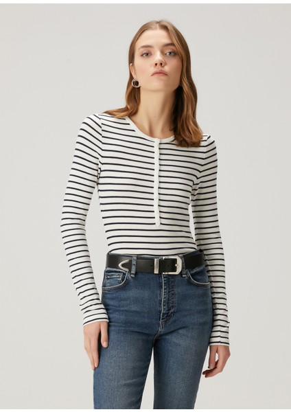 Henley Beyaz Çizgili Triko modelleri