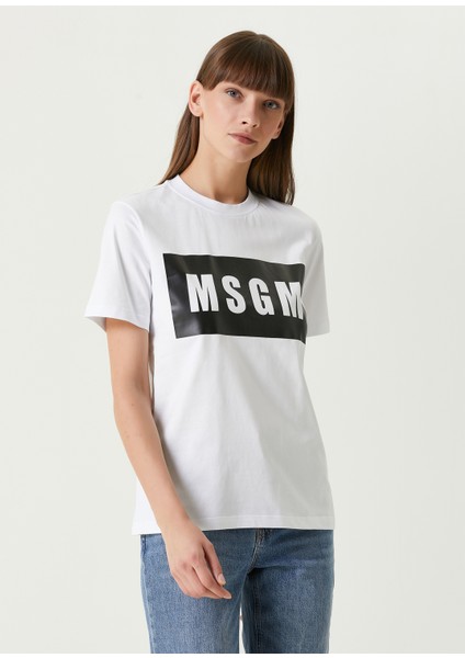 Beyaz Logo Baskılı T-Shirt
