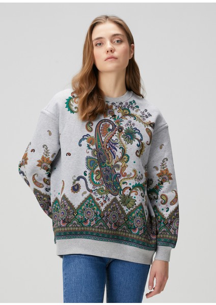 Gri Şal Desenli Sweatshirt