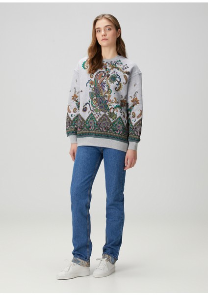 Gri Şal Desenli Sweatshirt