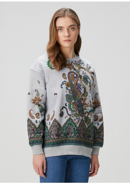 Gri Şal Desenli Sweatshirt
