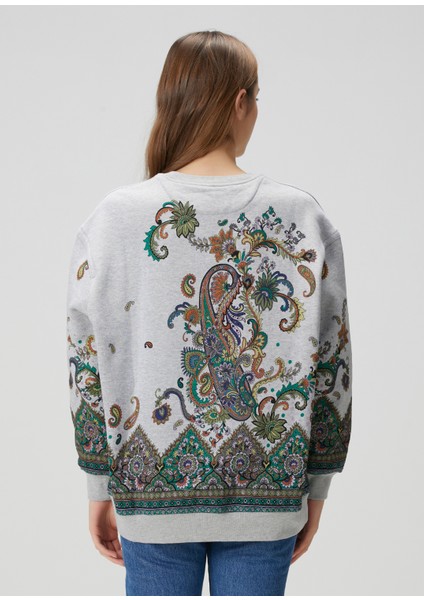 Gri Şal Desenli Sweatshirt