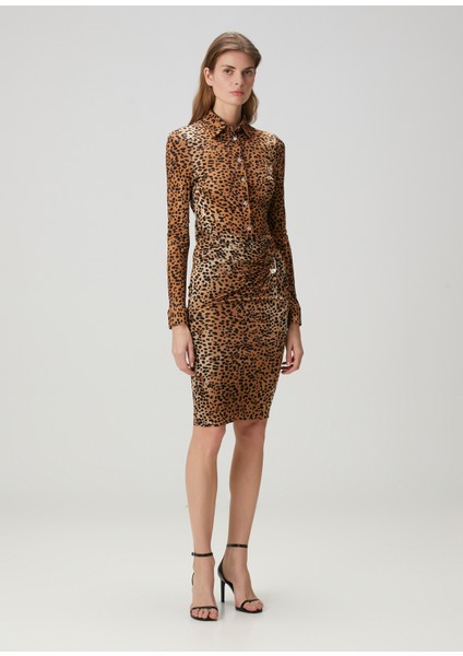 Leopar Desenli Midi Jersey Etek