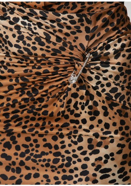 Leopar Desenli Midi Jersey Etek