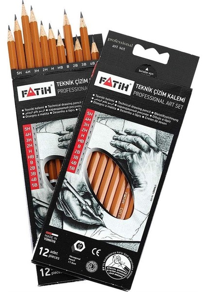Teknik Çizim Kalemi 12 Li 1 Paket Fatih Dereceli Kalem Seti Profesyonel Set Eskiz Karakalem Yumuşak ve Sert Uçlu modelleri