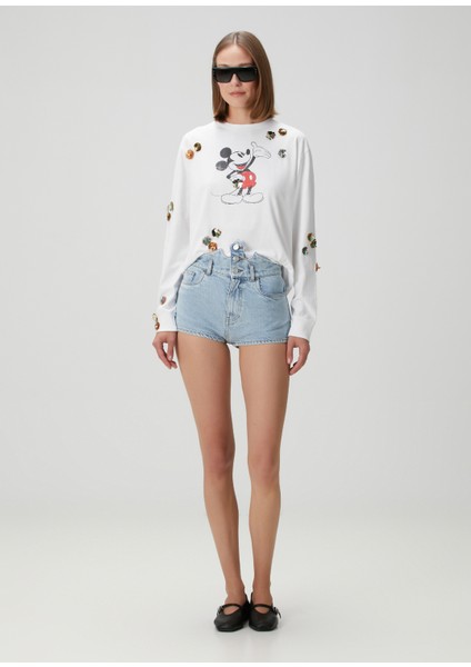 x Disney Crown Mavi Denim Şort