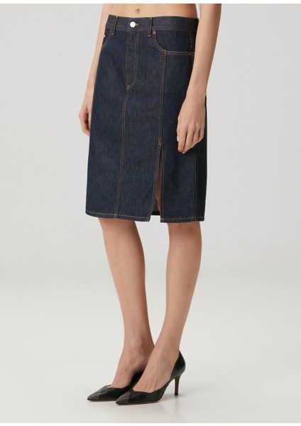 Lacivert Midi Denim Etek