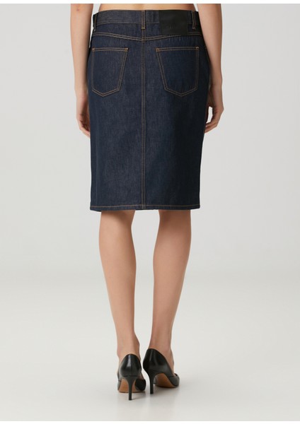 Lacivert Midi Denim Etek