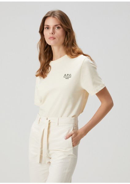 Ekru Logo Nakışlı T-Shirt