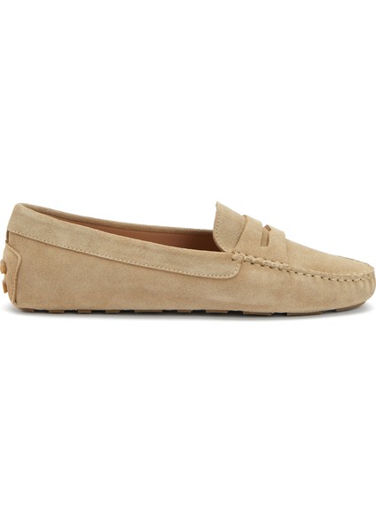 Bej Kadın Süet Loafer
