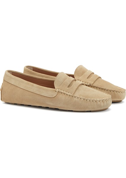 Bej Kadın Süet Loafer