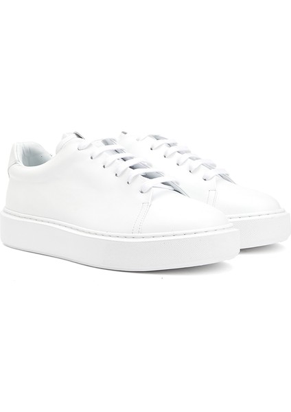 Ekru Kadın Deri Sneaker