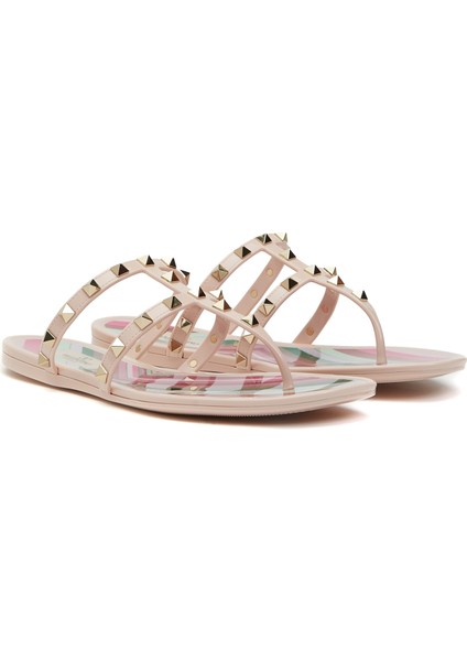 Rockstud Bej Kadın Plaj Terliği