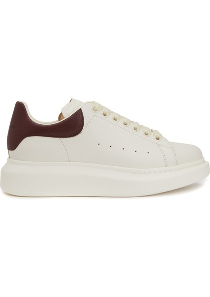 Oversized Beyaz Bordo Kadın Deri Sneaker