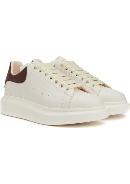 Oversized Beyaz Bordo Kadın Deri Sneaker fiyatları