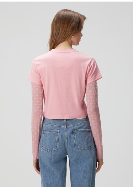 Açık Pembe Logo Baskılı Crop T-Shirt fırsatları