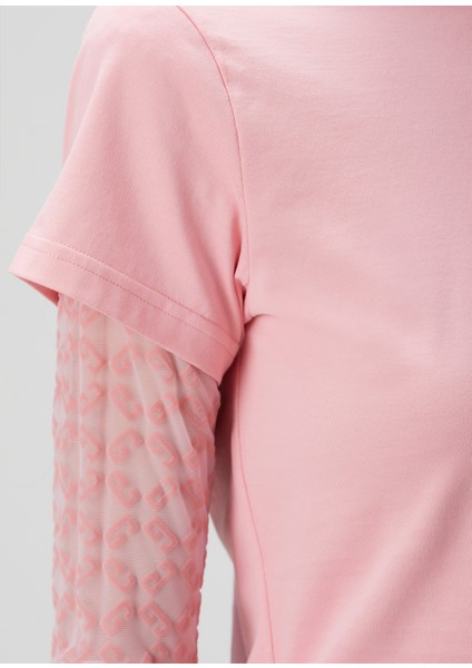 Açık Pembe Logo Baskılı Crop T-Shirt indirimleri