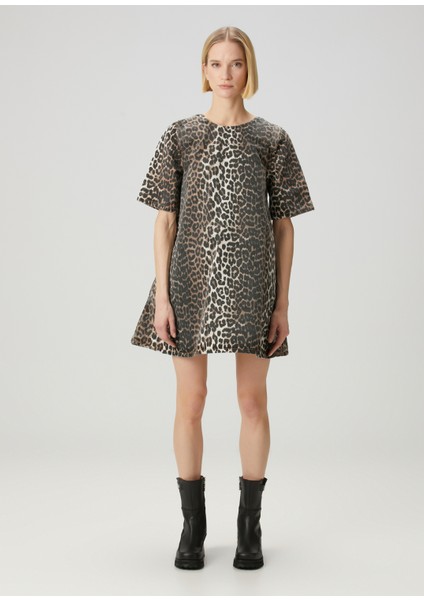 Leopar Desenli Mini Denim Elbise fiyatları