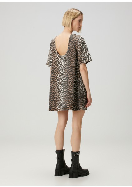 Leopar Desenli Mini Denim Elbise fırsatları