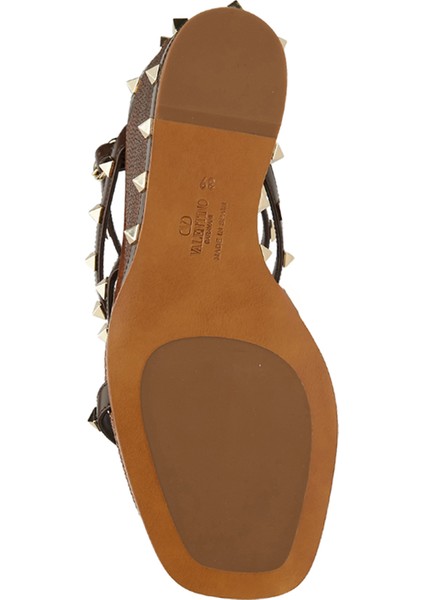 Rockstud Koyu Kahverengi Kadın Deri Espadril