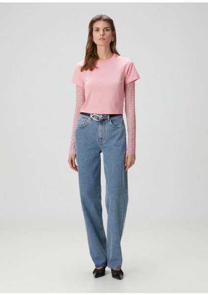Açık Pembe Logo Baskılı Crop T-Shirt fiyatları