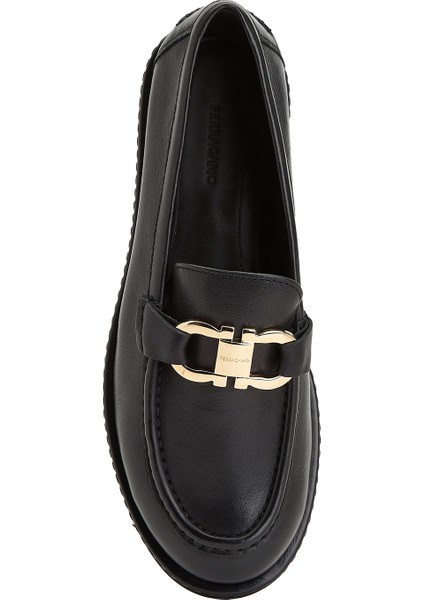 Siyah Logo Tokalı Kadın Deri Loafer fırsatları