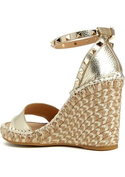 Rockstud Gold Kadın Deri Espadril