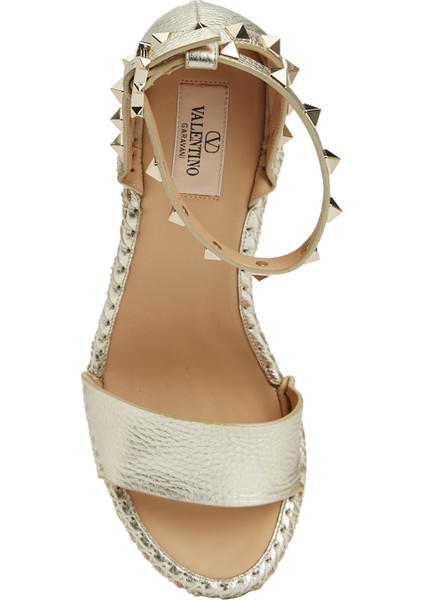Rockstud Gold Kadın Deri Espadril