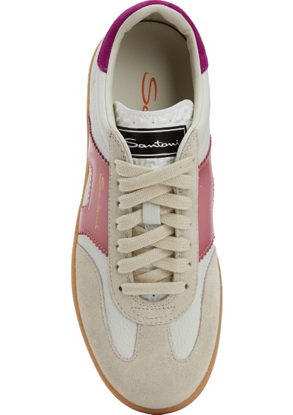 Pembe Beyaz Kadın Deri Sneaker fırsatları
