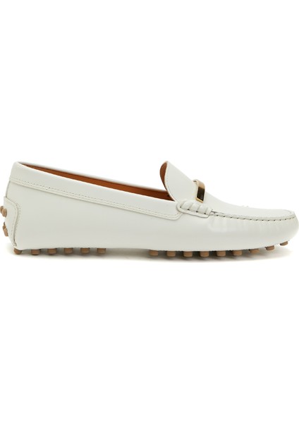 Beyaz Kadın Deri Loafer