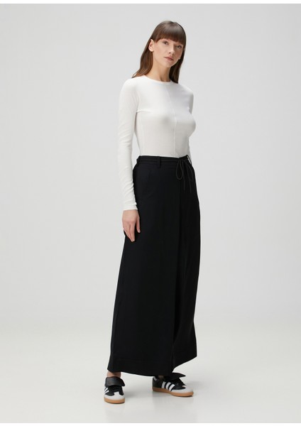 Siyah Twill Wide Pantolon