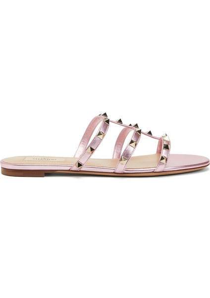 Rockstud Açık Pembe Kadın Deri Terlik