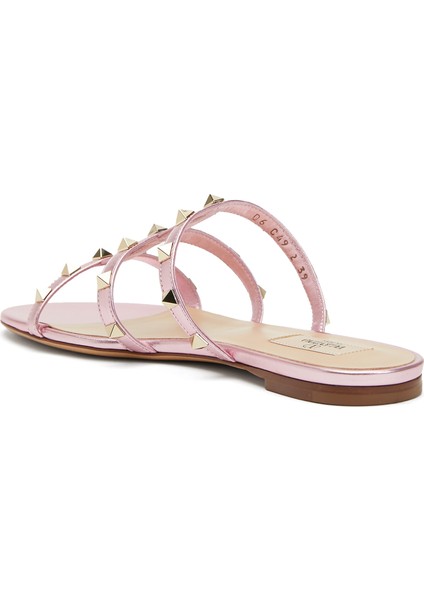 Rockstud Açık Pembe Kadın Deri Terlik modelleri
