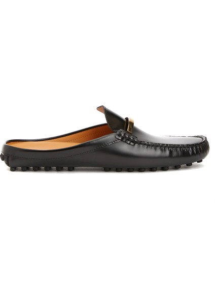 Gommino Siyah Logo Detaylı Kadın Deri Loafer