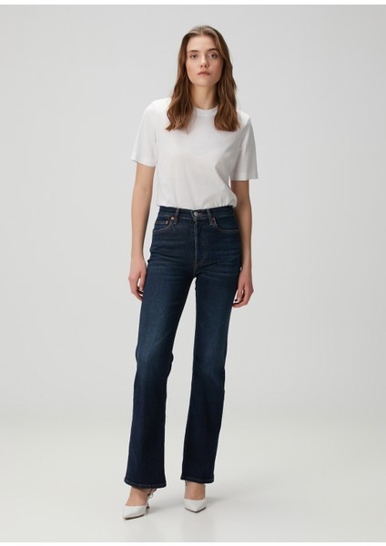 70S Bootcut Koyu Mavi Jean Pantolon
