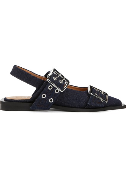 Feminine Buckle Lacivert Kadın Denim Babet