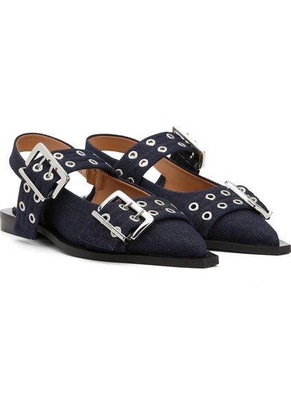 Feminine Buckle Lacivert Kadın Denim Babet fiyatları