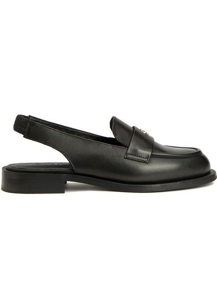 Siyah Kadın Deri Slingback Loafer