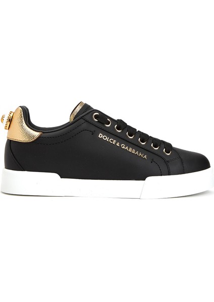 Siyah Logolu Kadın Deri Sneaker