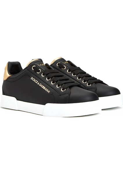 Siyah Logolu Kadın Deri Sneaker