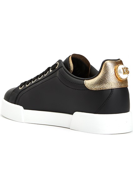 Siyah Logolu Kadın Deri Sneaker